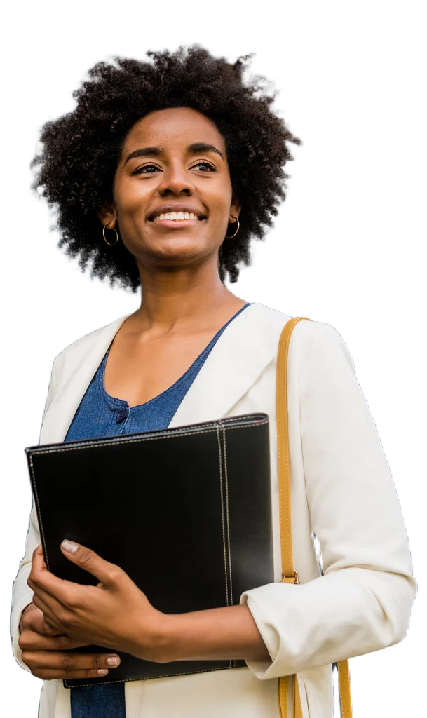 Confident businesswoman holding a portfolio