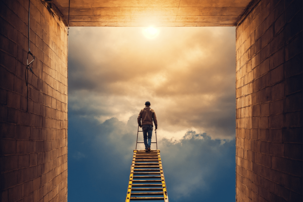 a man walks up a ladder to the sky | stability vs. change management